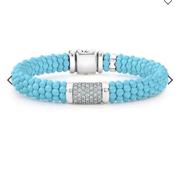 Lagos Blue Caviar Silver 925 Station Ceramic Diamond Bracelet 9mm - Picture 3 of 10